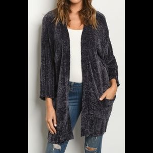 NWT Charcoal/navy softest chenille open front cardigan